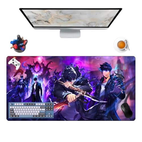 Solo Leveling Gaming Mauspad XXXL 1200 x 600 x 3 mm Schreibtisch-Untersetzer, Mousepad Anime Gaming wasserdicht und Unterseite aus rutschfestem Gummi, Oberfläche für Computer (3) von Générique
