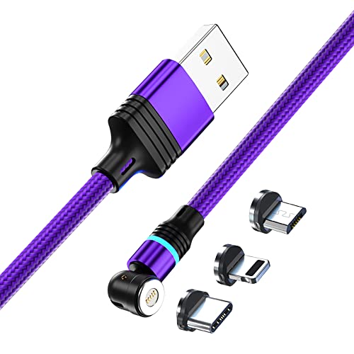 USB-Kabel, Multi-Ladekabel, magnetisch, 3-in-1, Nylonkabel, Universal [1 M/2 M/2,4 A], Micro-USB Typ C USB, geeignet für Huawei Samsung Nokia, Kindle, Echo Dot (2 M-PURPLE) von Générique