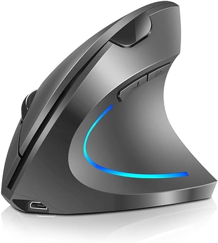 Vertikale Maus, kabellos, 2,4 GHz, ergonomisch, wiederaufladbar, mit 4 einstellbaren DPI, 800/1200/1600/2400-6 Tasten, kompatibel mit PC, Desktop, Mac (Grau) von Générique