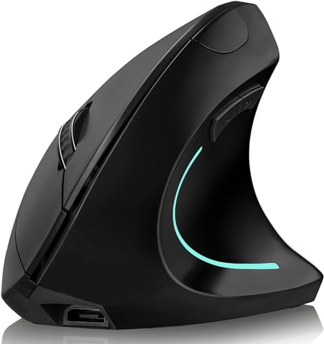 Vertikale Maus, kabellos, 2,4 GHz, ergonomisch, wiederaufladbar, mit 4 einstellbaren DPI, 800/1200/1600/2400-6 Tasten, kompatibel mit PC, Desktop, Mac (Schwarz) von Générique