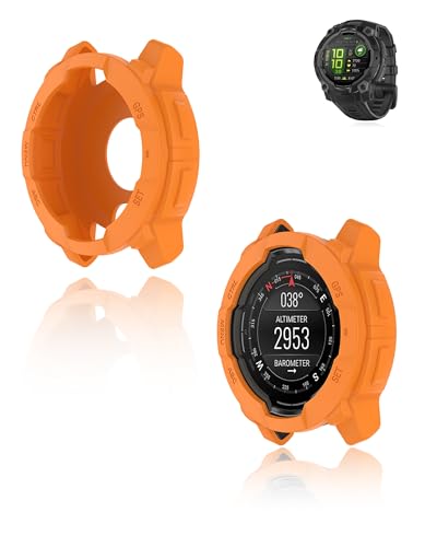 (2 Pack) Hülle für Garmin Instinct 3 45mm Smartwatch, Silikon Schutzhülle Case Cover Shell Sturzfest und Kratzfest Cover Frame Shell Orange von Generisch