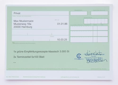 Empfehlungsrezept grün DIN A6 – 500 Stück | Klassisches grünes Rezept für Ärzte, Heilpraktiker & Praxen | ohne Leimung Blanko von Generisch