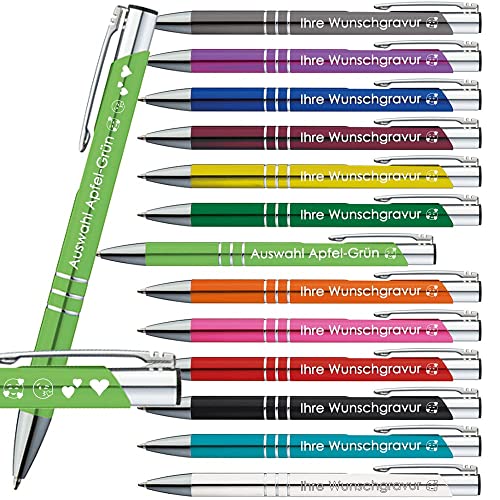10 x Kugelschreiber mit Gravur | Emojis Gravur möglich | 13 Farben | Werbekugelschreiber mit Wunschgravur | Personalisierte Kulis | 10 Stück PS164 (Apfelgrün) von Generisch
