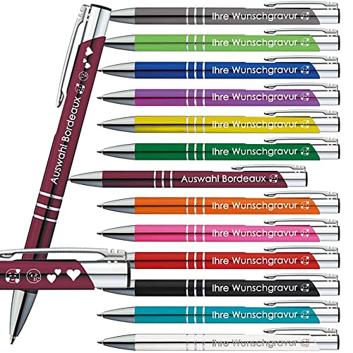 10x Kugelschreiber mit Gravur | Emojis Gravur | Auswahl 13 Farben | Personalisierte Werbekugelschreiber mit Wunschgravur | (Bordeaux, 10 Stück) von Generisch