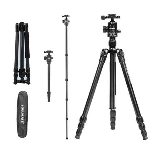 165,1 cm (65 Zoll) Stativ aus Aluminiumlegierung für DSLR-Kamera, Telefon, tragbares Stativ mit 360°-Kugelkopf, Kamerastativ mit 3/8-Zoll-Erweiterungsschnittstelle, Nutzlast 10 kg von Generisch
