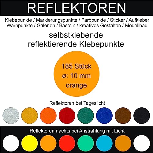 185 Stück Klebepunkte orange reflektierend aus Folie rund 10 mm selbstklebend wetterfest Aufkleber Reflektor Etiketten Sticker Decal Markierungen Organisieren DIY basteln verzieren Geocaching von Generisch