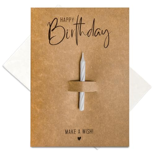 1x Geburtstagskarte Happy Birthday - Make a Wish mit Kerze aus Kraftpapier - inkl. passendem Briefumschlag von Generisch