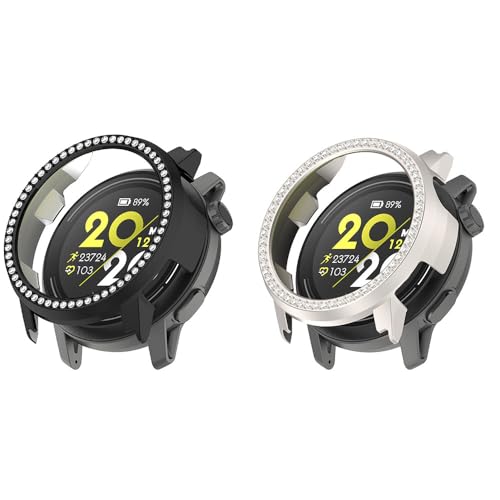 2 Pack Bling Hülle für Coros Pace Pro Cover Hard PC Kristall Diamanten Strass Schutzhülle Bumper Shell Smartwatch ohne Displayschutzfolie (Schwarz/Beige) von Generisch