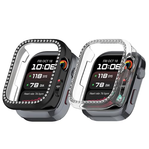 2 Pack Bling Hülle für Huawei Watch D2 Cover Case Hard PC Kristall Diamanten Strass Schutzhülle Bumper Shell Smartwatch ohne Displayschutzfolie (klar/schwarz) von Generisch