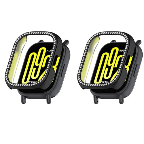 2 Pack Bling Hülle für Redmi Watch 5 Active Cover Hart PC Kristall Diamanten Strass Schutzhülle Bumper Shell Smartwatch, ohne Displayschutzfolie (Schwarz/Schwarz) von Generisch