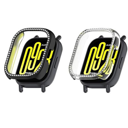 2 Pack Bling Hülle für Redmi Watch 5 Active Cover Hart PC Kristall Diamanten Strass Schutzhülle Bumper Shell Smartwatch ohne Displayschutzfolie (Klar/Schwarz) von Generisch