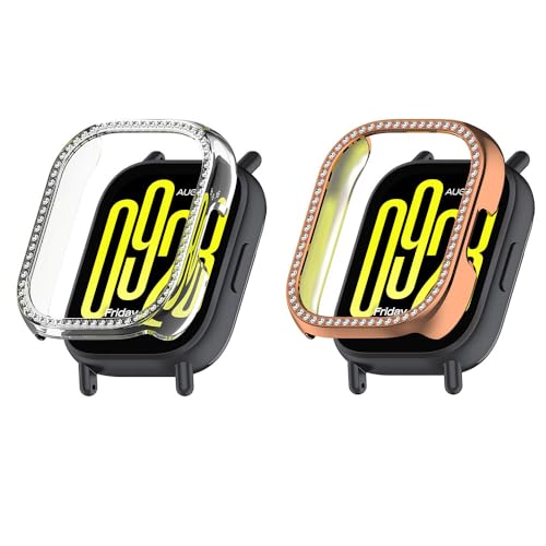 2 Pack Bling Hülle für Redmi Watch 5 Lite Cover Hard PC Kristall Diamanten Strass Schutzhülle Bumper Shell Smartwatch ohne Displayschutzfolie (Klar/Roségold) von Generisch