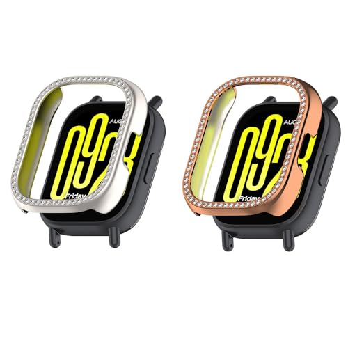 2 Pack Bling Hülle für Redmi Watch 5 Lite Cover Hart PC Kristall Diamanten Strass Schutzhülle Bumper Shell Smartwatch, ohne Displayschutzfolie (Roségold/Beige) von Generisch