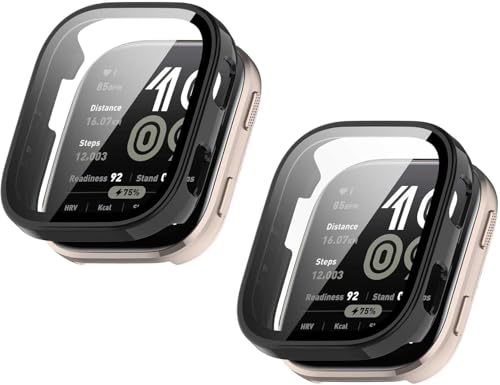 2 Pack Hard Case with Screen Protector for Amazfit Bip 6, HD Clear Built-in 9H Tempered Glass Full Protection Slim Cover Case (Black/Black) von Generisch