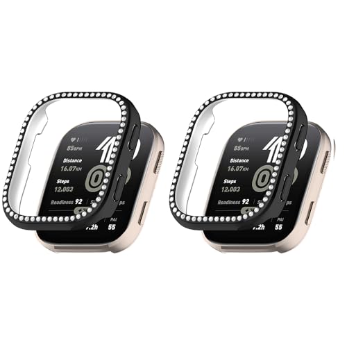 2 Stück Bling Hülle für Amazfit Bip 6 Cover Hard PC Kristall Diamant Strass Schutz Bumper Shell Smartwatch ohne Displayschutzfolie (Schwarz/Schwarz) von Generisch