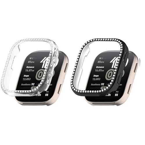 2 Stück Bling Hülle für Amazfit Bip 6 Cover Hard PC Kristall Diamant Strass Schutz Bumper Shell Smartwatch ohne Displayschutzfolie (transparent/schwarz) von Generisch