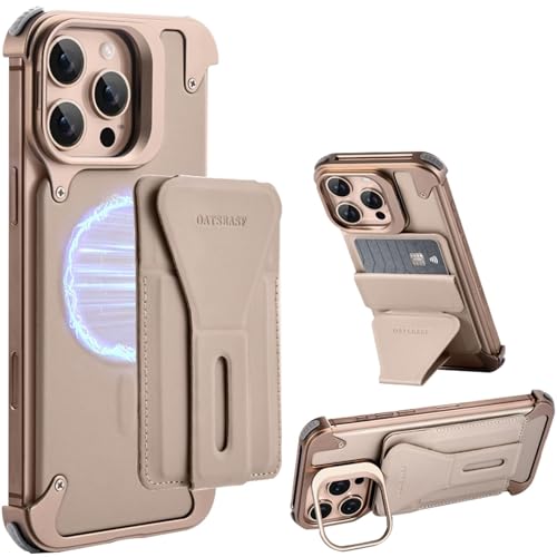 2-in-1-Hülle Für iPhone 16 Pro/16 Pro Max, Rahmenlose Leder-Metallhülle Mit Abnehmbarem Magnetischem Kartenhalter Und Kameraständer,16pro,Gold 2-in-1-Hülle Für iPhone 16 Pro/16 Pro Max, Rahmenlose Leder-Metallhülle Mit Abnehmbarem Magnetischem Kartenhalter Und Kameraständer,16pro,Gold von Generisch