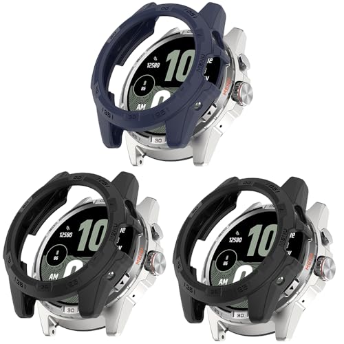3 Pack Hülle für TicWatch Atlas, Flexible TPU Displayschutzfolie Hülle Kratzfest Cover Schutzhülle Smartwatch (Schwarz/Schwarz/Blau) von Generisch