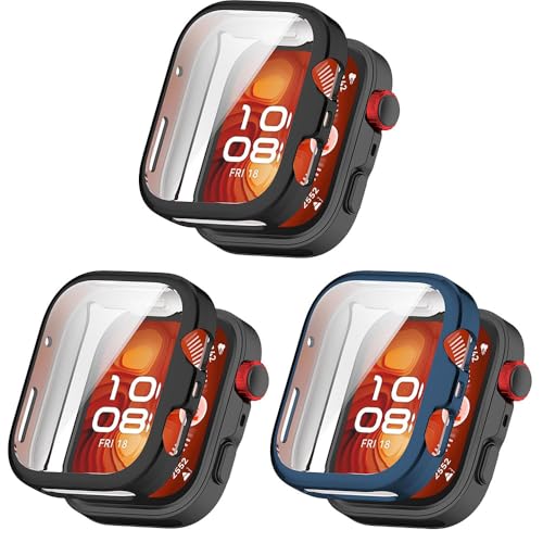 3 Pack Hüllen Kompatibel mit Huawei Watch Fit 4 Pro mit Displayschutzfolie, Flexible TPU Stoßfest Kratzfeste Abdeckung Hülle für Huawei Watch Fit 4 Pro Smartwatch (Schwarz/Blau/Schwarz) von Generisch