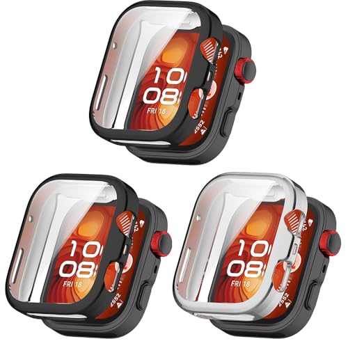 3 Pack Hüllen Kompatibel mit Huawei Watch Fit 4 mit Displayschutzfolie, Flexible TPU Stoßfest Kratzfeste Abdeckung Hülle für Huawei Watch Fit 4 Smartwatch (Schwarz/Silber/Schwarz) von Generisch