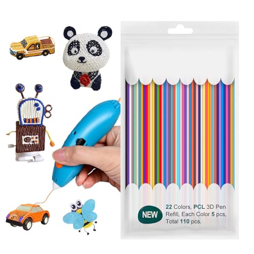 3D Drucker Stift Filament Nachfüllungen PCL - 110 Stück Druck Stift PCL Filament 2.5 mm, Pen Filament Refills 22 Farben, Stift Zubehör für Kinder und Erwachsene Starterset (15cm Each) von Generisch