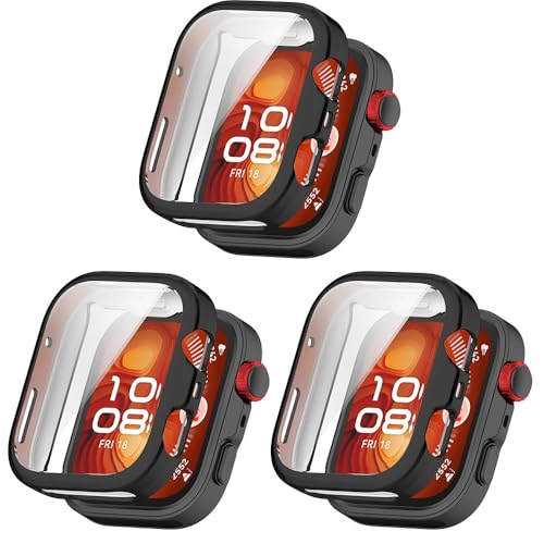 3er-Pack Schutzhüllen kompatibel mit Huawei Watch Fit 4 Pro mit Displayschutzfolie, flexibles TPU, stoßfest, kratzfest, Schutzhülle für Huawei Watch Fit 4 Pro Smartwatch (3 x Schwarz) von Generisch