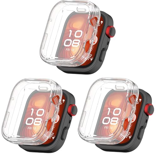 3er-Pack Schutzhüllen kompatibel mit Huawei Watch Fit 4 mit Displayschutzfolie, flexibles TPU, stoßfest, kratzfest, Abdeckung für Huawei Watch Fit 4 Smartwatch (3 Stück, transparent) von Generisch