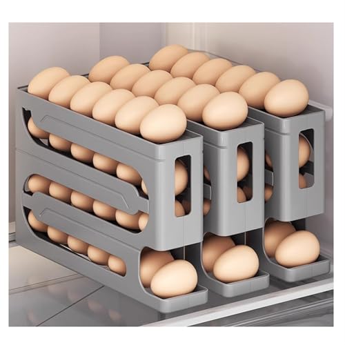 4 Tiers Egg Holder for Fridge, 3 PCS Automatic Rolling Egg Dispenser, Space Saving Egg Tray for Refrigerator For Kitchen Countertop Cabinets(Gray) von Generisch