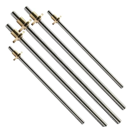 5 Stück T8-Gewindespindel, Außendurchmesser 8 mm, Gewinde 2 mm, Steigung 2 mm, 100 mm, 200 mm, 300 mm, 400 mm, 500 mm, Gewindespindel mit Messingmutter, 3D-Druckerteile(500mm) von Generisch