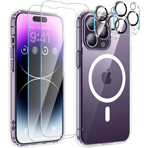 5 in 1 Clear Magnetisch Hülle für iPhone 14 Pro mit 2 Schutzfolie + 2 Kameraschutz, Transparent Kratzfeste Stoßfest Case von Generisch