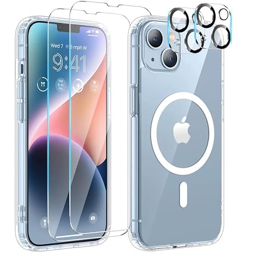 5 in 1 Clear Magnetisch Hülle für iPhone 14 mit 2 Schutzfolie + 2 Kameraschutz, Transparent Kratzfeste Stoßfest Case von Generisch