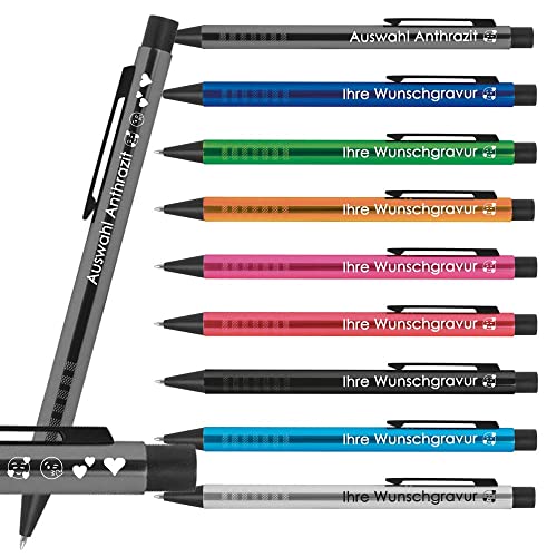 50x Kugelschreiber mit Gravur | Emoji Gravur möglich | Werbekugelschreiber personalisiert | Blau schreibende Mine | Extravagante Griffzone | Metall Druckkugelschreiber mit Wunschgravur (Anthrazit) von Generisch