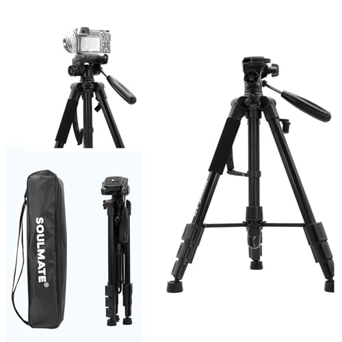 55 Zoll Stativ für DSLR-Kamera, Telefon, Fotografie-Lampe, DV, leichtes tragbares Kamerastativ mit 1/4-Zoll-Schnellwechselplatte, Nutzlast 3 kg von Generisch