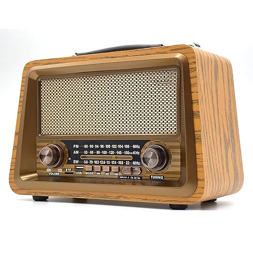 AM FM Kurzwellenradio mit Bluetooth, tragbarer Griff, bester Empfang, großer Stimmknopf, eingebaute Lautsprecher, Vintage-Dekor für Küche, Schlafzimmer, Party AM FM Kurzwellenradio mit Bluetooth, tragbarer Griff, bester Empfang, großer Stimmknopf, eingebaute Lautsprecher, Vintage-Dekor für Küche, Schlafzimmer, Party von Generisch