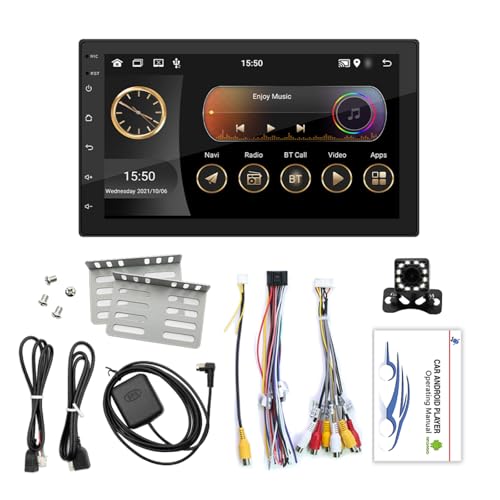 Android 11 Autoradio Doppel DIN GPS Navigation FM Radio mit 7 Zoll Touchscreen Unterstützung WIFI/AUX/U-Disk/Phone Link/Freisprechen/Rückfahrbild/Lenkradsteuerung mit Rückfahrkamera von Generisch