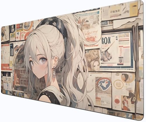 Anime Girl Mouse Pad XXL Large Mouse Pad Game - Non Slip Base MousePad - Washable - Sewing Edge - Suitable for Home Office Game MousePad - Ponytail Girl von Generisch