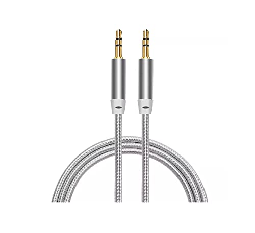 Audiokabel Klinke 3,5 aus hochwertigem Nylon AUX-Kabel für Auto Stereo 3,5 mm Stecker auf Stecker für Lautsprecher für Headset für Handy für Auto (Grau) von Generisch