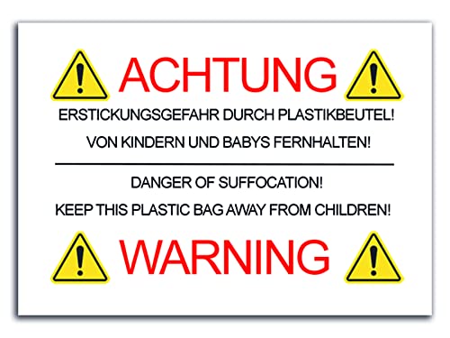 Aufkleber Erstickungsgefahr deutsch/englisch selbstklebend 1000 Stk. Plastikbeutel Folie Etiketten Sticker Warnhinweis Vorsicht (1000) von Generisch