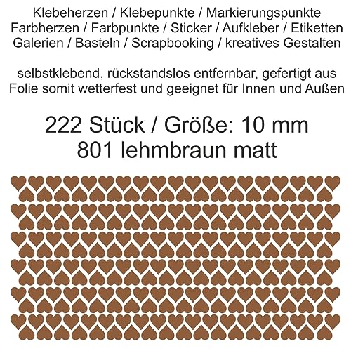 Aufkleber Etiketten Klebeherzen Herzen Herz Klebepunkte aus Folie 222 Stück braun lehmbraun matt Größe 10 mm selbstklebend farbig wetterfest Markierungen Organisieren basteln verzieren Scrapbooking von Generisch