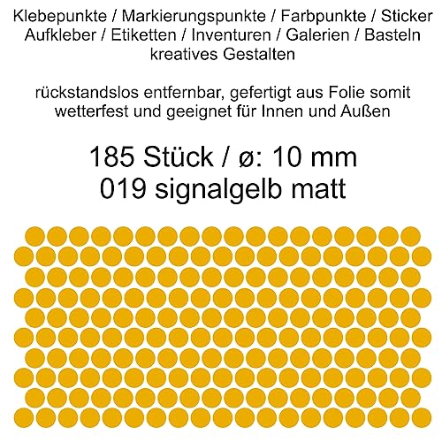 Aufkleber Etiketten Klebepunkte aus Folie 185 Stück gelb signalgelb matt rund 10 mm selbstklebend farbig wetterfest Decal Markierungen Organisieren DIY basteln verzieren Modellbau Scrapbooking von Generisch