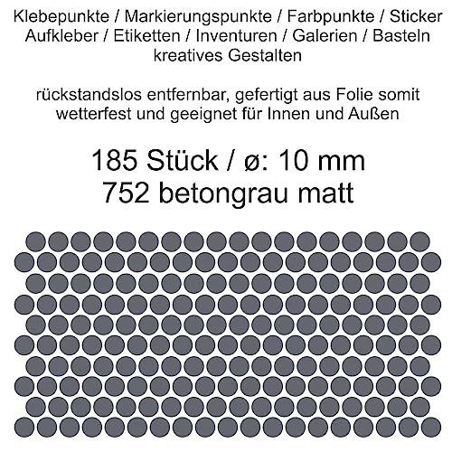 Aufkleber Etiketten Klebepunkte aus Folie 185 Stück grau betongrau matt rund 10 mm selbstklebend farbig wetterfest Decal Markierungen Organisieren DIY basteln verzieren Modellbau Scrapbooking von Generisch