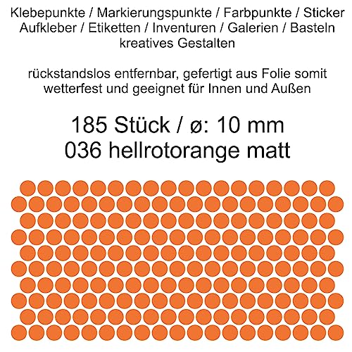 Aufkleber Etiketten Klebepunkte aus Folie 185 Stück orange rot hellrotorange matt rund 10 mm selbstklebend farbig wetterfest Markierungen Organisieren DIY basteln verzieren Modellbau Scrapbooking von Generisch