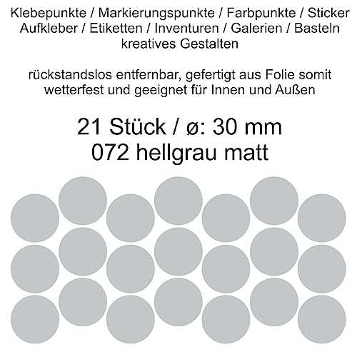 Aufkleber Etiketten Klebepunkte aus Folie 21 Stück grau hellgrau rund 30 mm selbstklebend farbig wetterfest Decal Markierungen Organisieren DIY basteln verzieren Modellbau Scrapbooking von Generisch