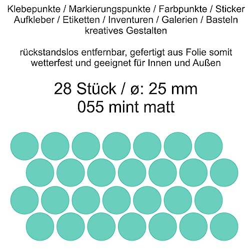 Aufkleber Etiketten Klebepunkte aus Folie 28 Stück mint matt rund 25 mm selbstklebend farbig wetterfest Decal Markierungen Organisieren DIY basteln verzieren Modellbau Scrapbooking von Generisch