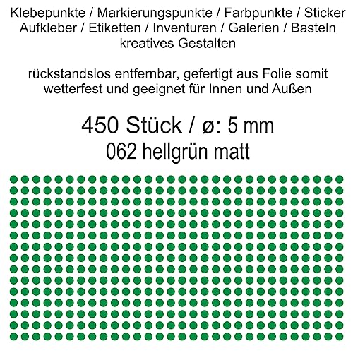 Aufkleber Etiketten Klebepunkte aus Folie 450 Stück grün hellgrün matt rund 5 mm selbstklebend farbig wetterfest Decal Markierungen Organisieren DIY basteln verzieren Modellbau Scrapbooking von Generisch
