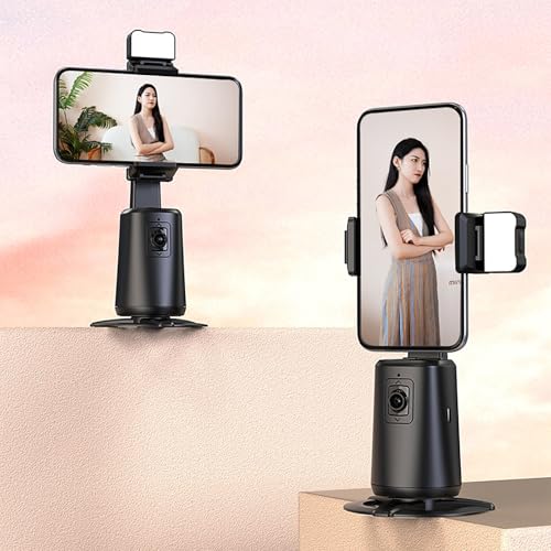 Automatisches Gesichts-Tracking-Stativ mit Fülllicht, verbesserte 360°-Rotation, automatische Gesichtsverfolgung, Handyhalterung, keine App, Gestensteuerung, intelligente Kamera-Halterung für von Generisch