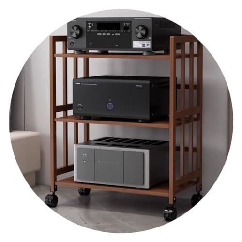 Bambus-Audio-Regal mit Rädern, 3-stöckiges Medien-Aufbewahrungsregal für AV-Verstärker, Plattenspieler, Sky-Boxen, Drucker, stilvolles Braun, 60 x 38 x 88 cm Bambus-Audio-Regal mit Rädern, 3-stöckiges Medien-Aufbewahrungsregal für AV-Verstärker, Plattenspieler, Sky-Boxen, Drucker, stilvolles Braun, 60 x 38 x 88 cm von Generisch