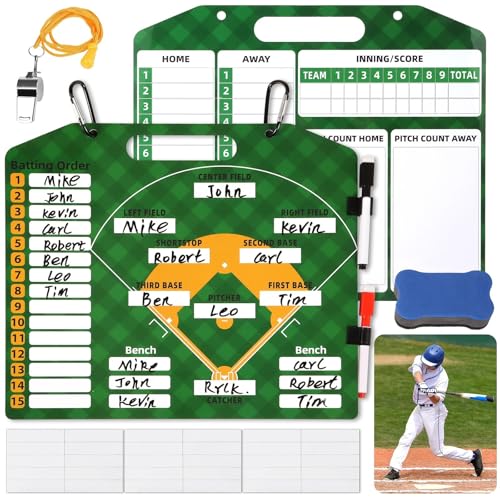 Baseball Dugout Lineup Board Set, Komplettes Coaching Kit mit 30 Line-up Karten, Markern, Radiergummi, Pfeife, 2 Karabinern für Softball und Baseball Baseball Dugout Lineup Board Set, Komplettes Coaching Kit mit 30 Line-up Karten, Markern, Radiergummi, Pfeife, 2 Karabinern für Softball und Baseball von Generisch