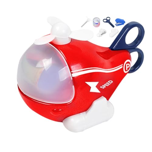 Bleistiftspitzer, Bleistiftspitzer für Kinder, 6-in-1-Studienpapier, Enthält Bleistift, Linealring, kleine Schere, Stiftspitzer, Hefter und Radiergummi sowie Schreibwaren in Flugzeugform von Generisch
