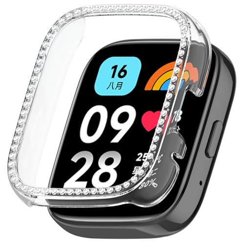 Bling Hülle Kompatibel mit Hard PC Redmi Watch 3 Active/Watch 3 Lite Cover Kristall Diamanten Strass Schutzhülle Bumper Shell Smartwatch, Ohne Displayschutzfolie (Klar) von Generisch